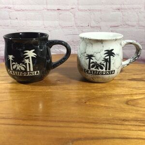California Black and White Marble Look Embossed Ceramic Mugs - Set of 2